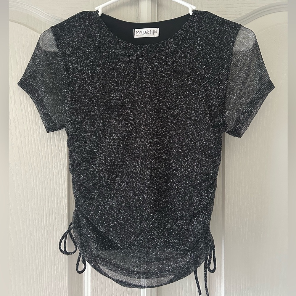 Gray Ruched Short Sleeve T-Shirt